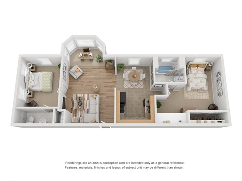 Floor plan for 2 beds, 1 bath, 860 sqft